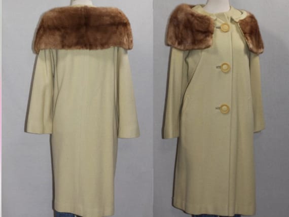 Green Wool Fur Collar Trench Coat - image 1