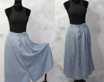 Capacity Petites Classic Light Blue Denim Flare Skirt (L)