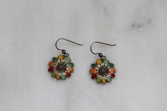 Multi Color Floral Earrings - image 3