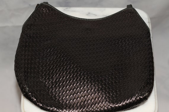 Leather Black Woven  Handbag with Red Velvet Lining
