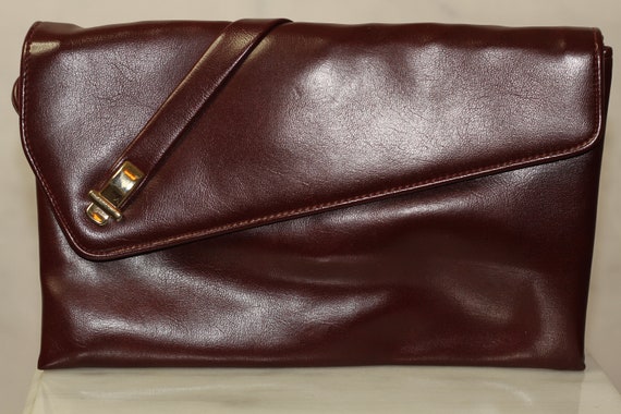 Leather Burgundy Clutch Handbag with Interior Mir… - image 8