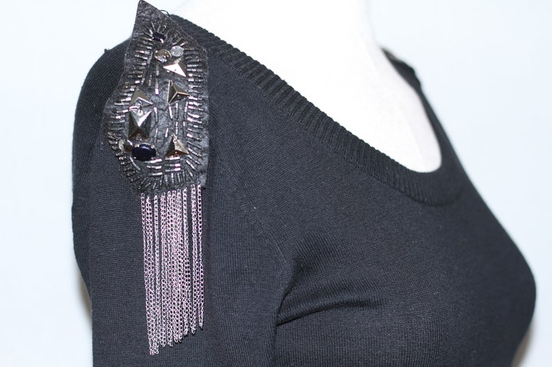 Black Silver Tassel Black Dress image 3