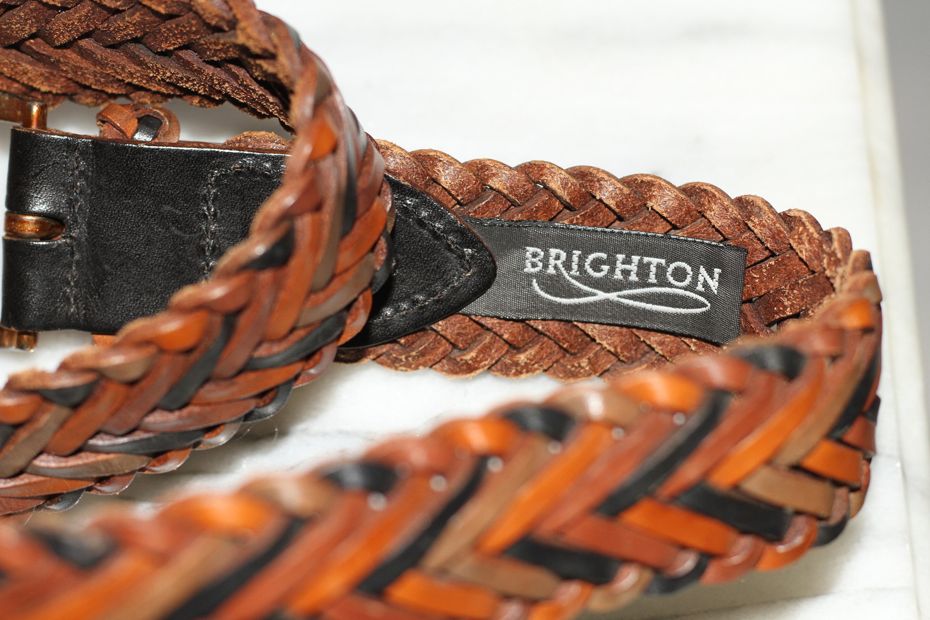 Brighton Braided Leather Belt Women\'s 38 Brown Solid Brass Buckle Old Money Boho Downtown Braided Leather Belt - Saddle Brown | Faherty Brand main image 2