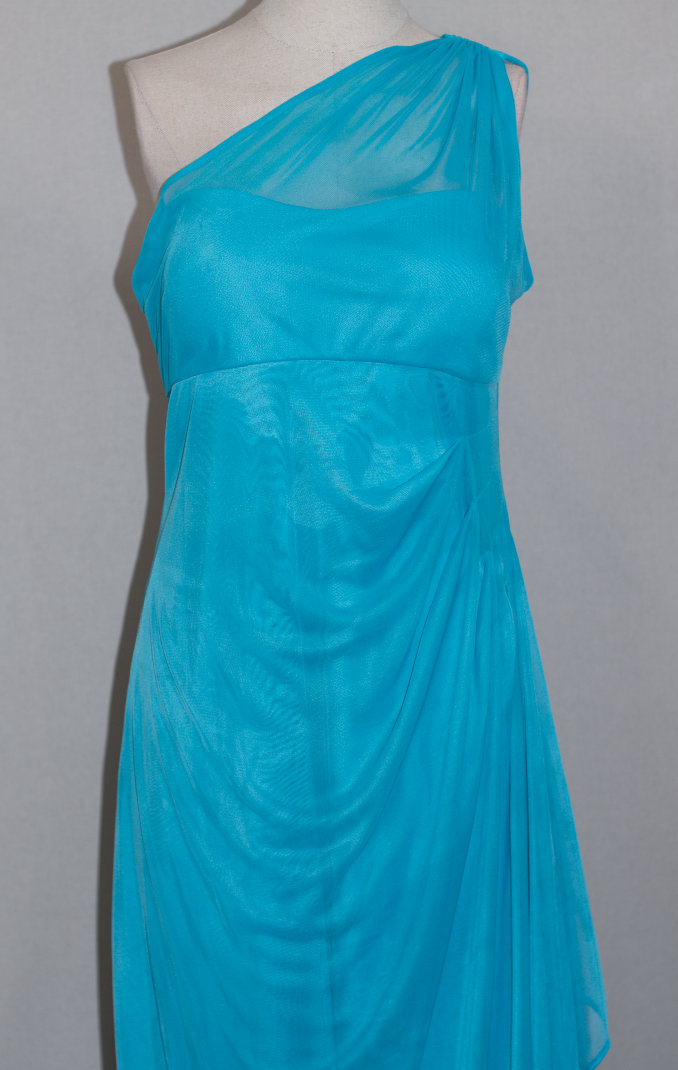 blue david's bridal dress David's Bridal, The Edit by DB Studio Women's Formal Sculpted Neckline Sheath Dress, Full Length, Crepe