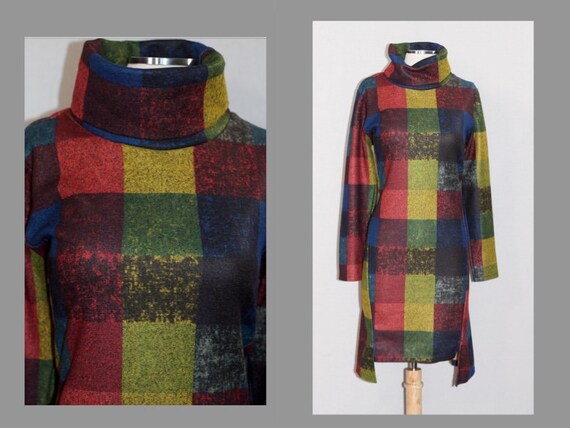 Multi Color Plaid Patchwork Cotton Dress (XL) - image 2