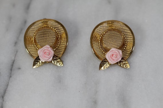 Pink Rose Gold Hat Earrings - image 1