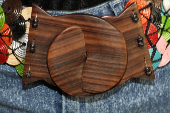 Multicolored beaded vintage wooden stretch belt Beaded stretch belt wooden - Gem main image 4