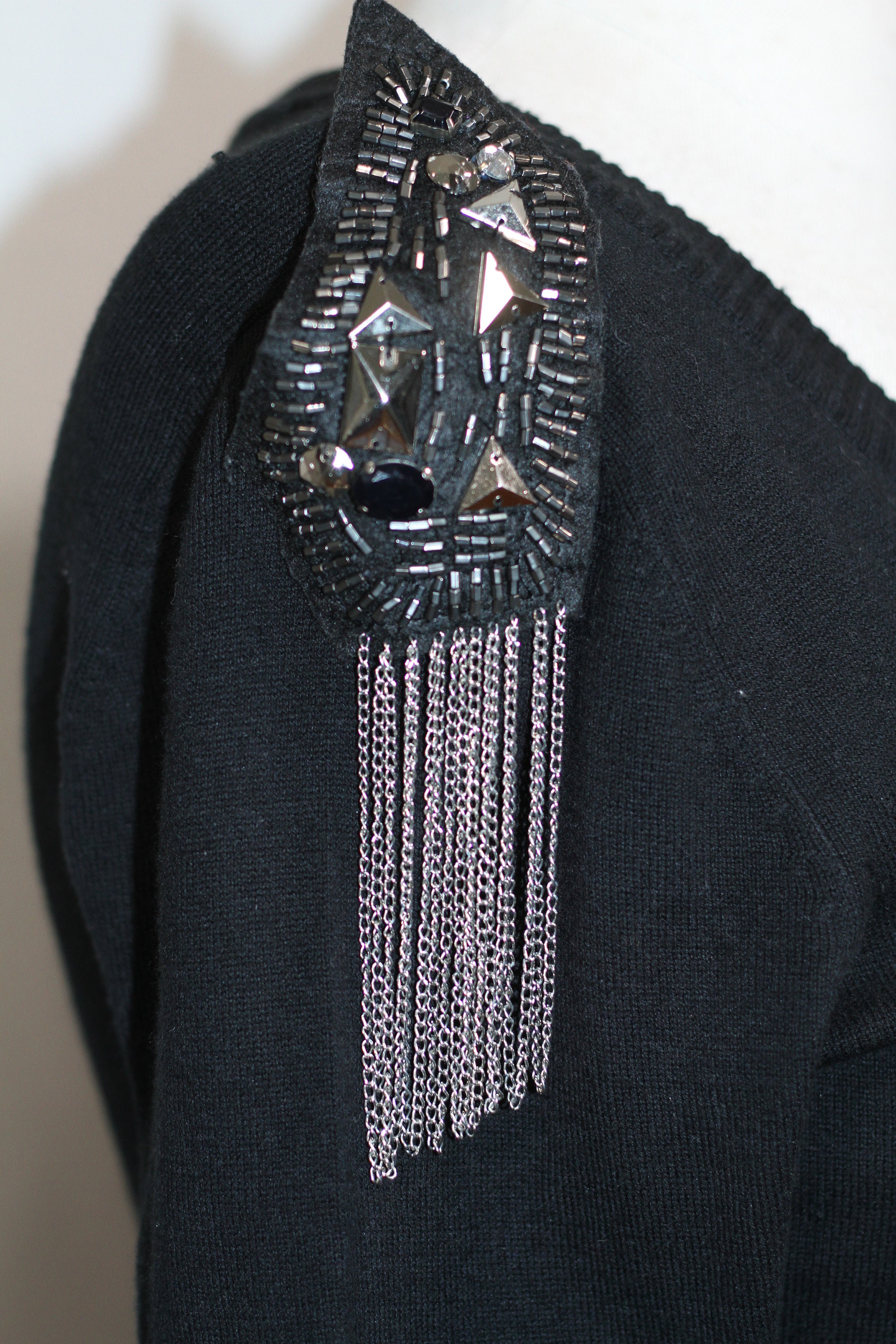 black dress with silver tassels Black Silver Tassel One Shoulder Dress
