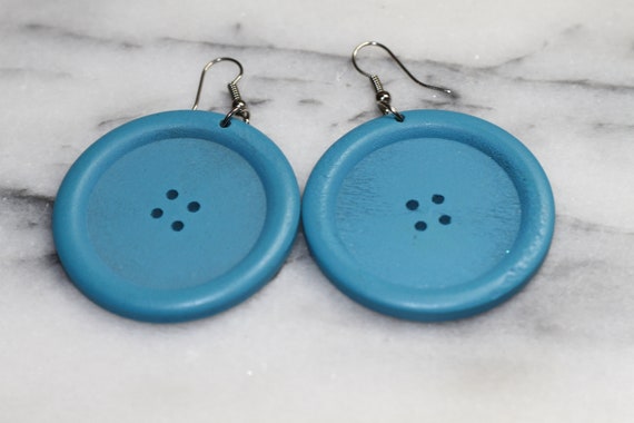 Blue Button Earrings - image 2