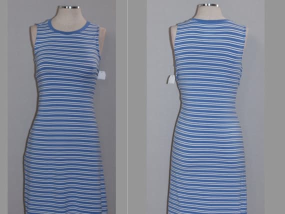 Blue White Stripe Cotton Dress - image 1