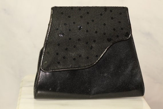 Leather Black Sequin Envelope Clutch - image 1