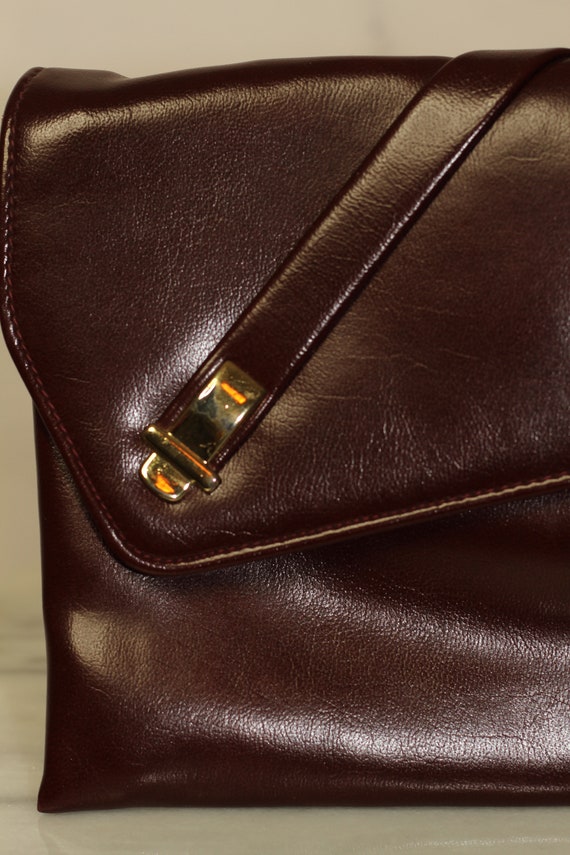 Leather Burgundy Clutch Handbag with Interior Mir… - image 3