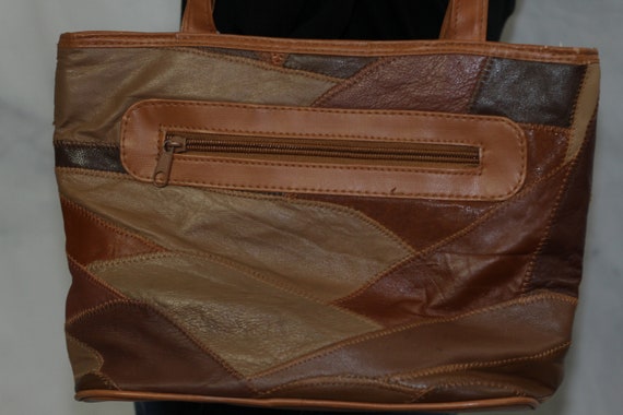 Brown Leather Patch Shoulder Handbag - image 5