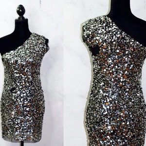 90&#39;s Black & Silver Vintage Sequence Dress (S)