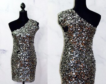 90er Jahre Schwarz & Silber Vintage Squell Kleid (S)