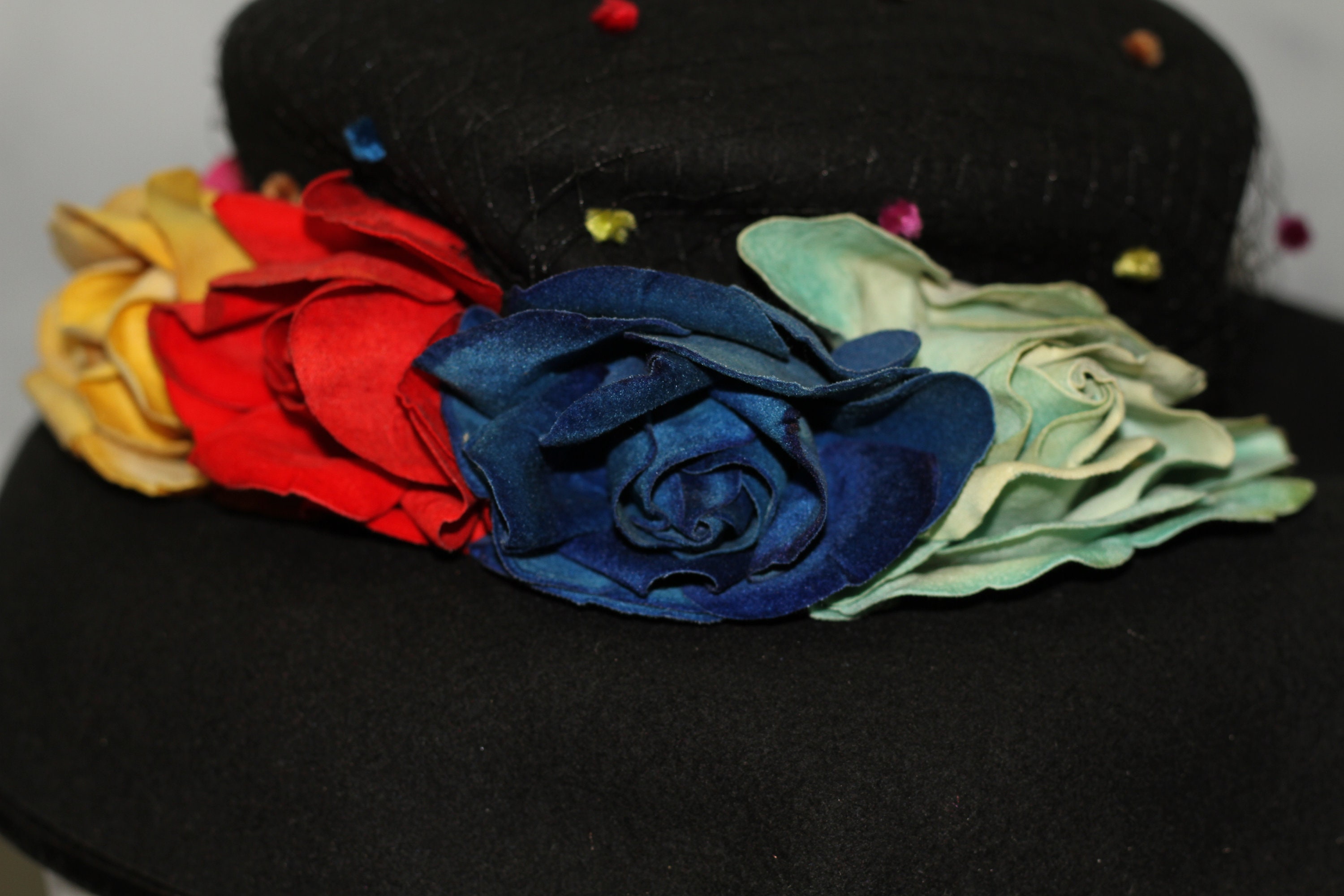 Kokin Doeskin Felt Wool Multi- Color Floral Wide Brim Hat (7 