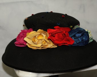 Kokin Doeskin Felt Wool Multi- Color Floral Wide Brim Hat (7  display picture 1