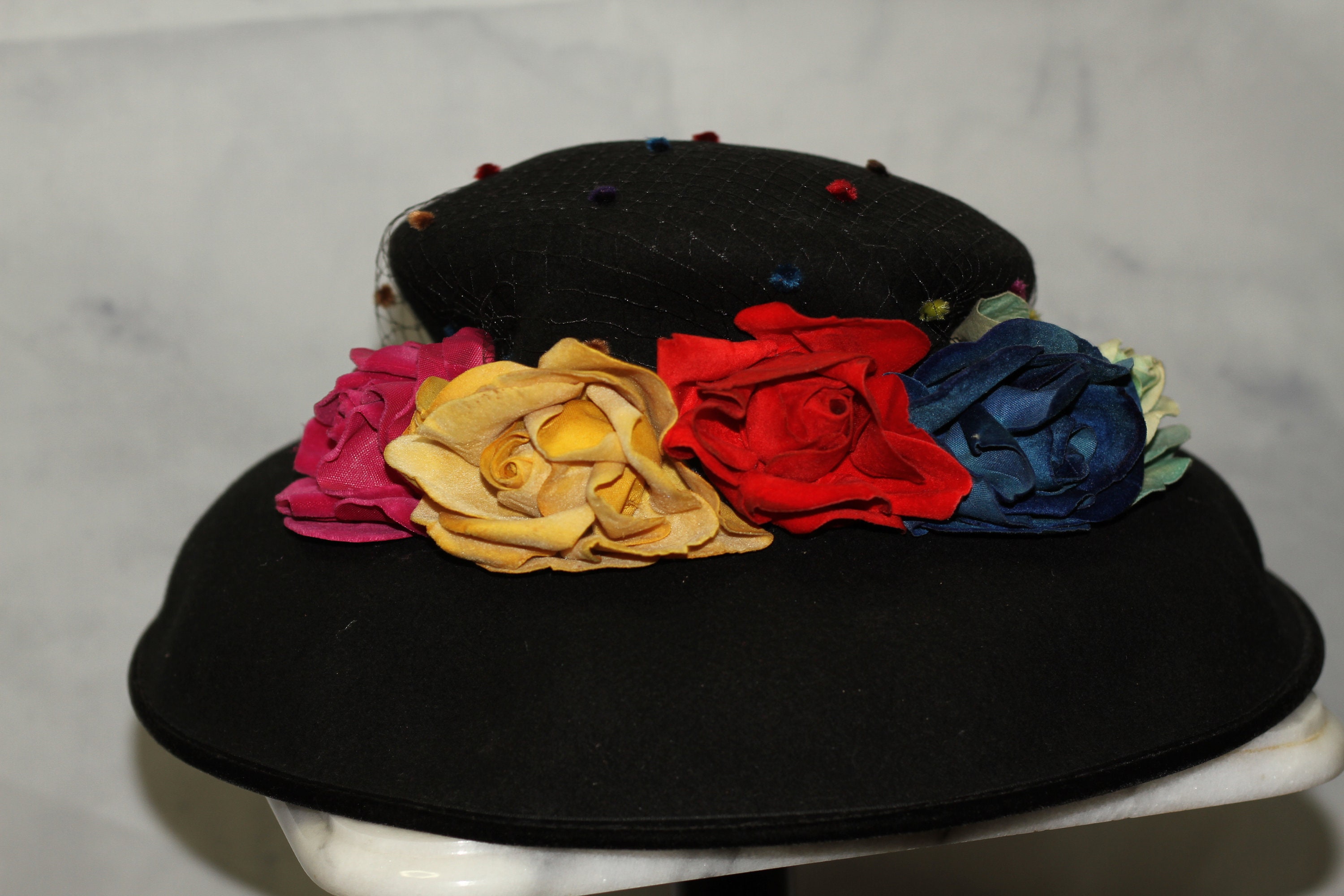 Kokin Doeskin Felt Wool Multi- Color Floral Wide Brim Hat (7  display picture 2