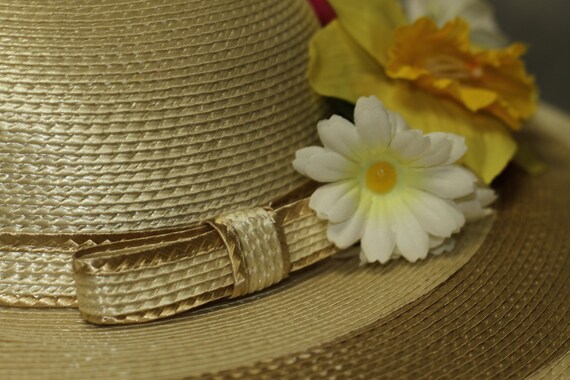 Floral Straw Wide Brim Hat (7 3/4) - image 4