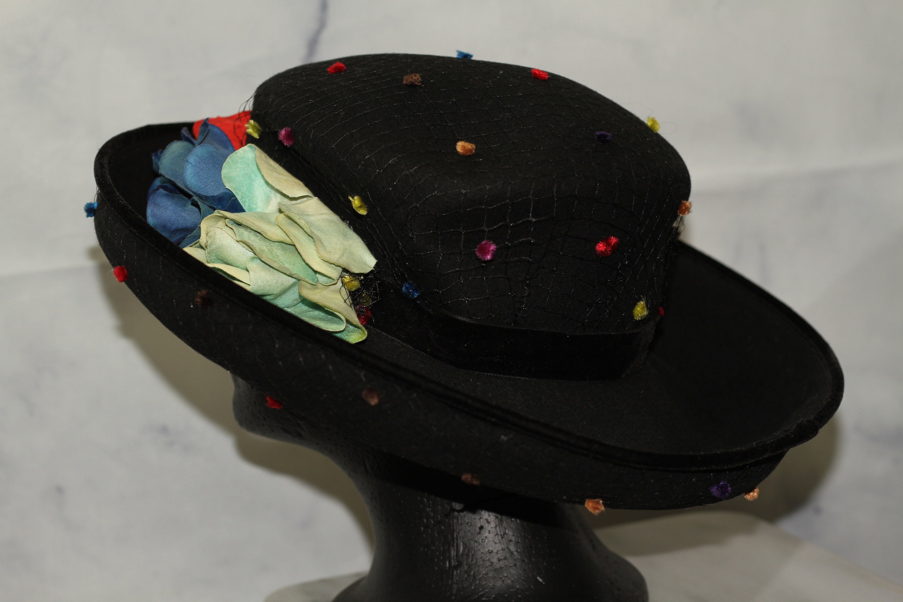 Kokin Doeskin Felt Wool Multi- Color Floral Wide Brim Hat (7  display picture 2