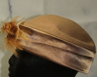Lily Lee Wool Tan & Gold Feathered Pillbox Hat (8) - Etsy  display picture 1