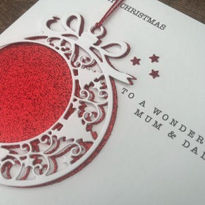 Christmas Card, Mum And Dad, 3D Bauble FREE POSTAGE HANDMADE