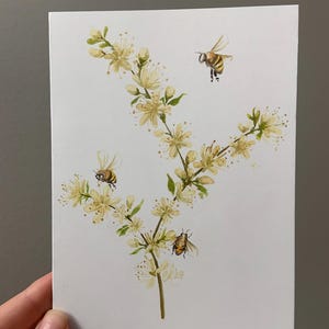 Bumble bee Floral Blank Card 5x7