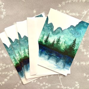 Lot de 4 aquarelles forêt, carte vierge 5 x 7 avec enveloppe