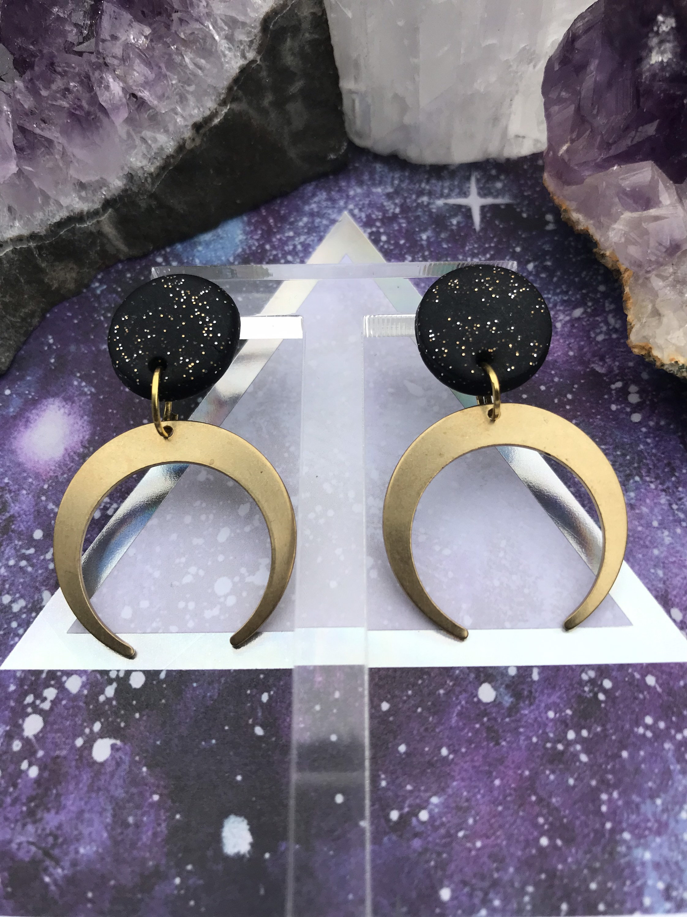Galaxy Black Sparkle Studs Polymer Clay Stud Earrings Handmade Earrings Small Earrings
