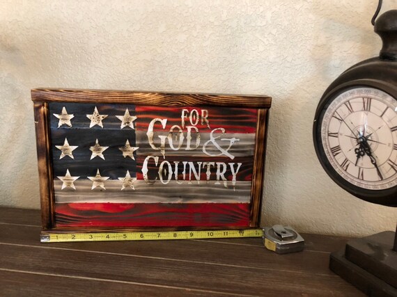 Small Desk Shelf Or Wall For God And Country Wooden Flag Etsy