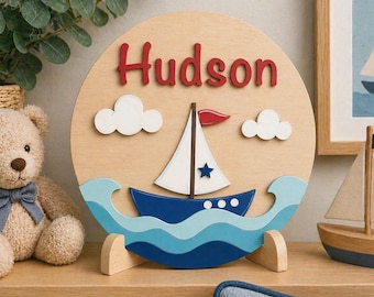 Wooden Name Sign, Nursery Name Sign, Baby Name Sign, Nautical Nursery Decor