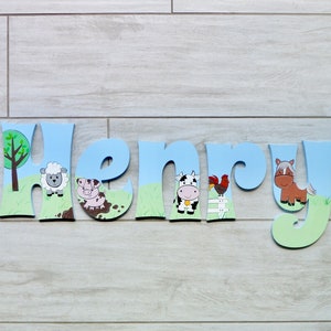 Farm animal name sign, Farm animal nursery decor, Farm animal wooden letters, Farm animal nursery wall art