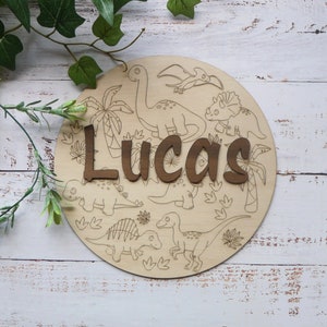 Personalised Dinosaur wooden name sign, Dinosaur nursery decor, Dinosaur door sign, Boys name sign