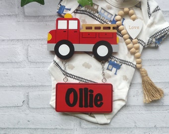 Personalised Fire Truck Kids Door Sign, Hand Painted Name Sign, Fire Engine Decor AU