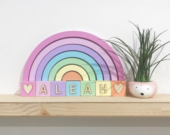 Pastel rainbow nursery, Rainbow decor, Rainbow baby blocks, Rainbow baby shower, Wooden baby name blocks