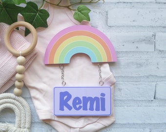 Personalised Rainbow Kids Door Sign, Hand Painted Name Sign, Pastel Nursery Decor AU