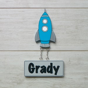 Hand Painted Rocket Name Sign: Wooden Nursery Door Decor
