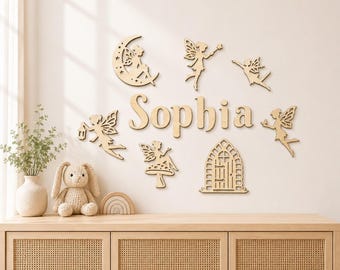 Personalised Fairy Name Sign, Girls Nursery Wall Decor, Wooden Baby Name