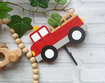 Fire Truck Wall Hook, Fire Truck Nursery Decor, Kids Wall Hook, Boys Bedroom Decor