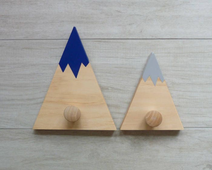 Wooden mountain wall hooks Kids Wall hooks Woodlands decor Etsy