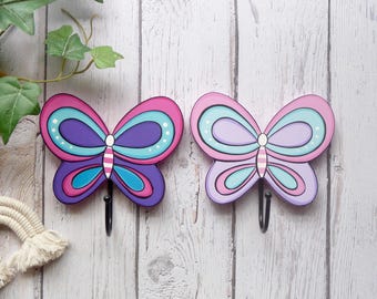 Butterfly Wall Hook, Girls Room Decor, Boho Nursery Decor, Wooden Wall Hook