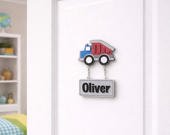 Personalised Dump Truck Kids Door Sign, Hand Painted Name Sign, Construction Decor AU