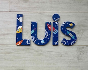 Personalised Space Door Sign & Wall Decor, Space nursery name sign, Handcrafted Space Name Sign, Space wooden wall letters, Space wall art