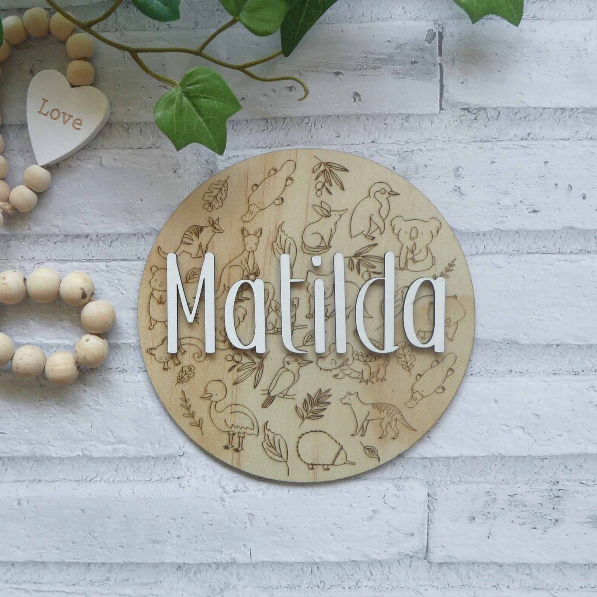 Personalized Australian Animal Nursery Name Sign: Koala, Kangaroo, Wombat