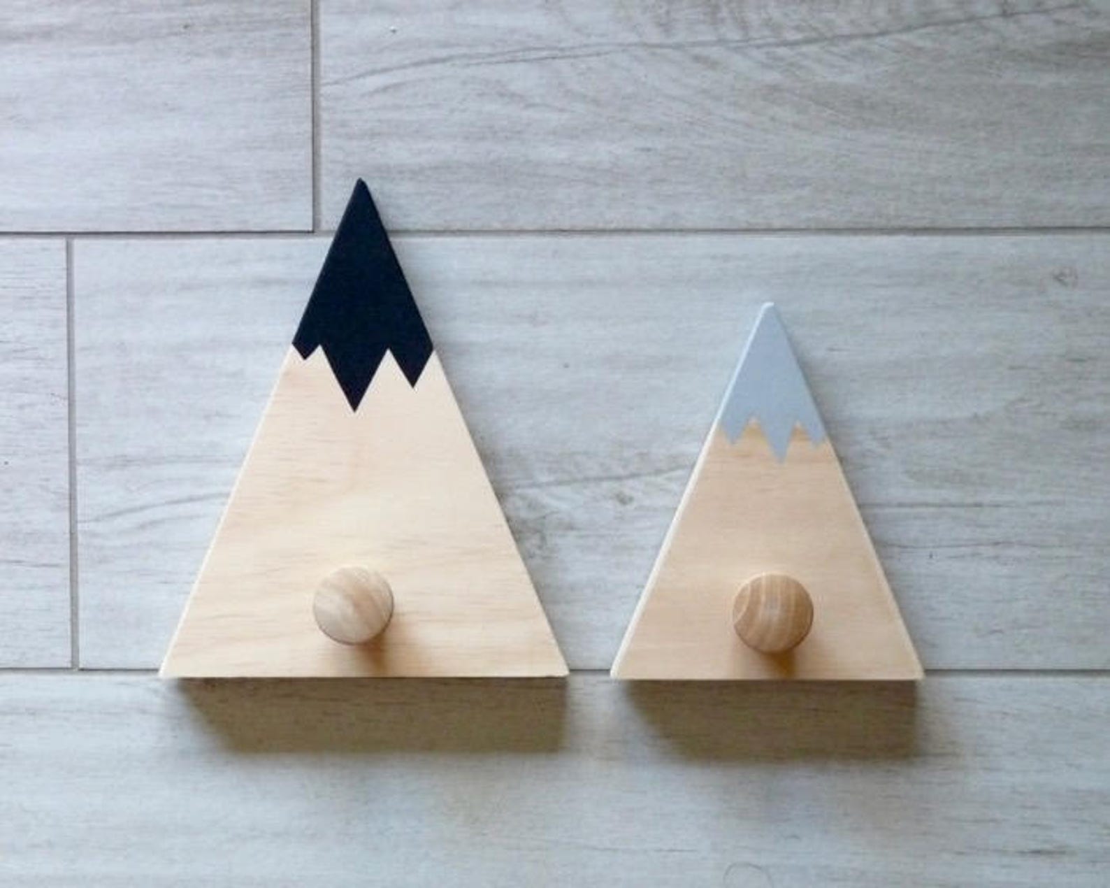 Wooden mountain wall hooks Kids Wall hooks Woodlands decor Etsy