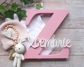 Nursery Name Sign, Pink Wooden Letter Decor, Personalised Baby Name