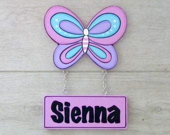 Butterfly nursery name sign, Butterfly kids door sign, Girls name sign, Kids room sign, Butterfly decor