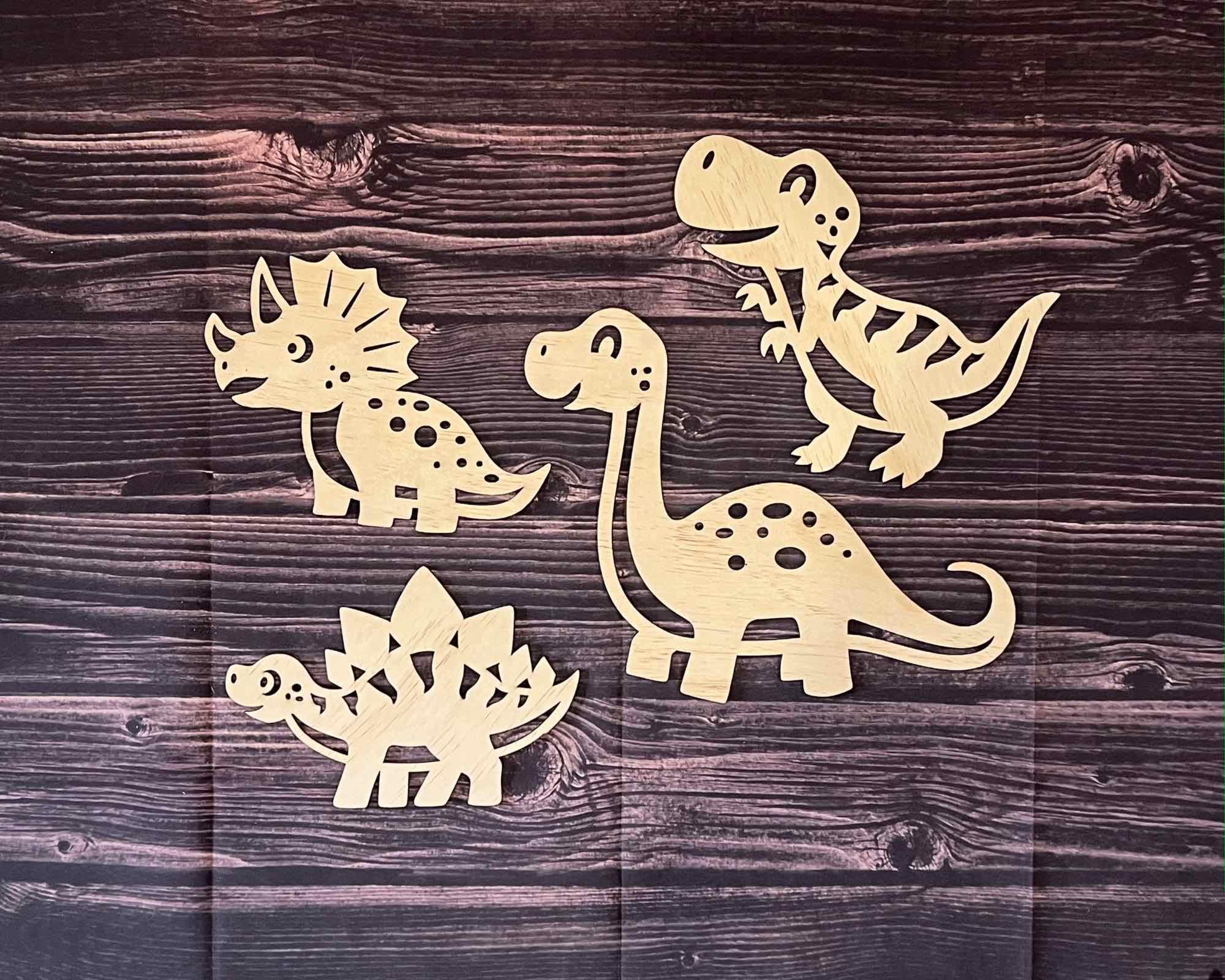 Dinosaur Wall Art Set for Kids | Wooden Dinosaur Decor | Nursery