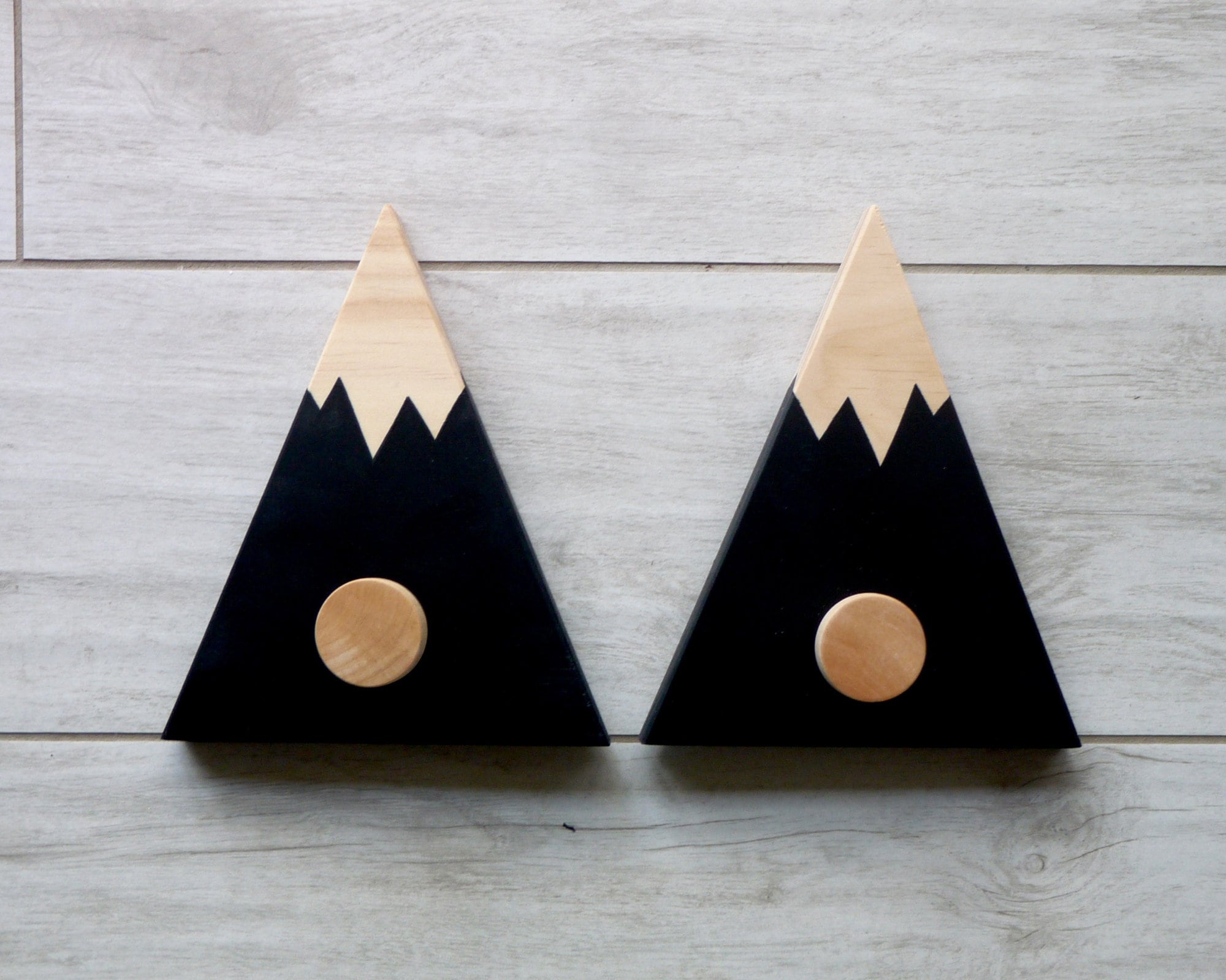 Wooden mountain wall hook Kids wall hooks Woodland decor Etsy