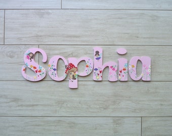 Personalised Fairy Wooden Name Letters, Girls Nursery Name Sign